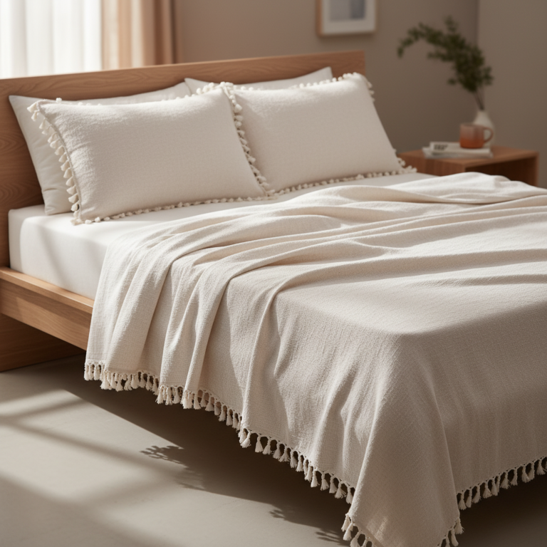 Pom Pom Bedcover White