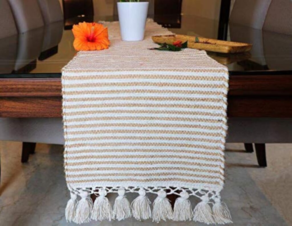 Natural Striped Tassel Runner