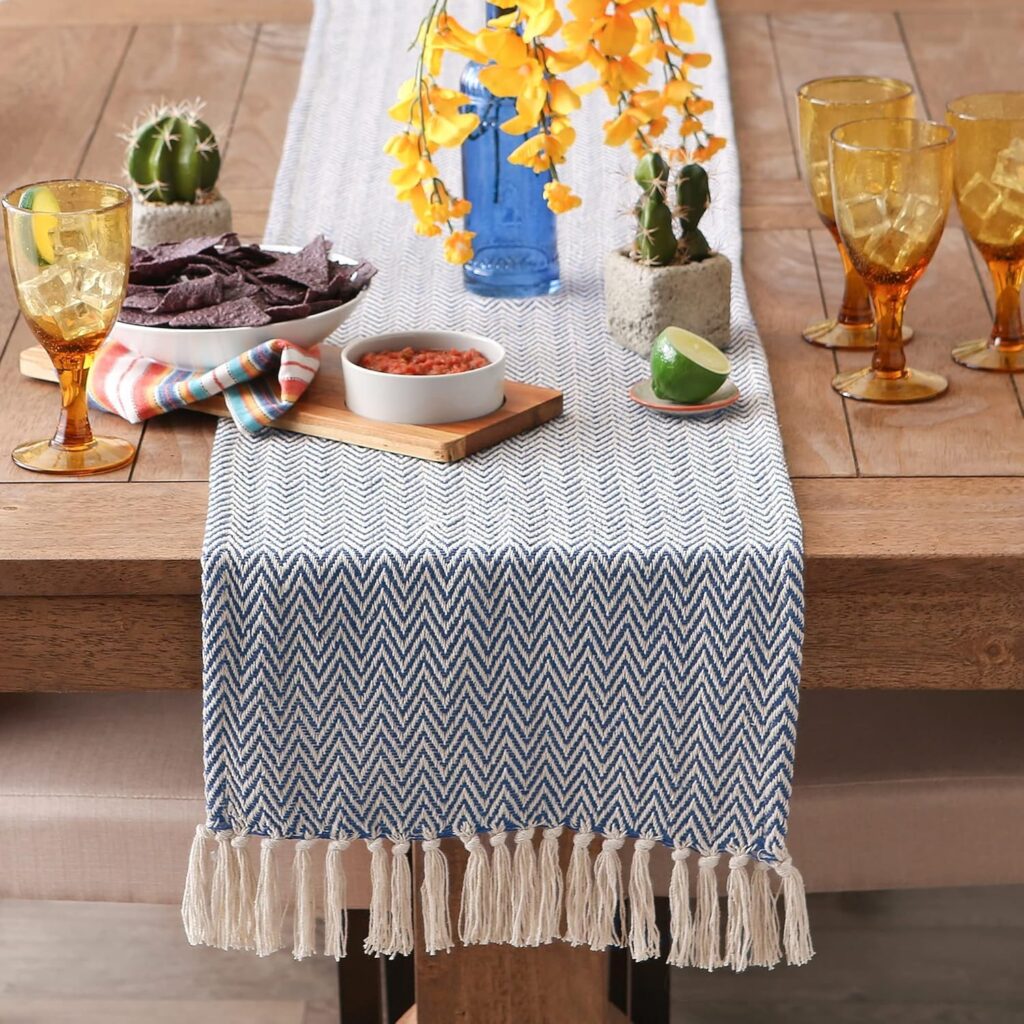 Blue Chevron Tassel Runner