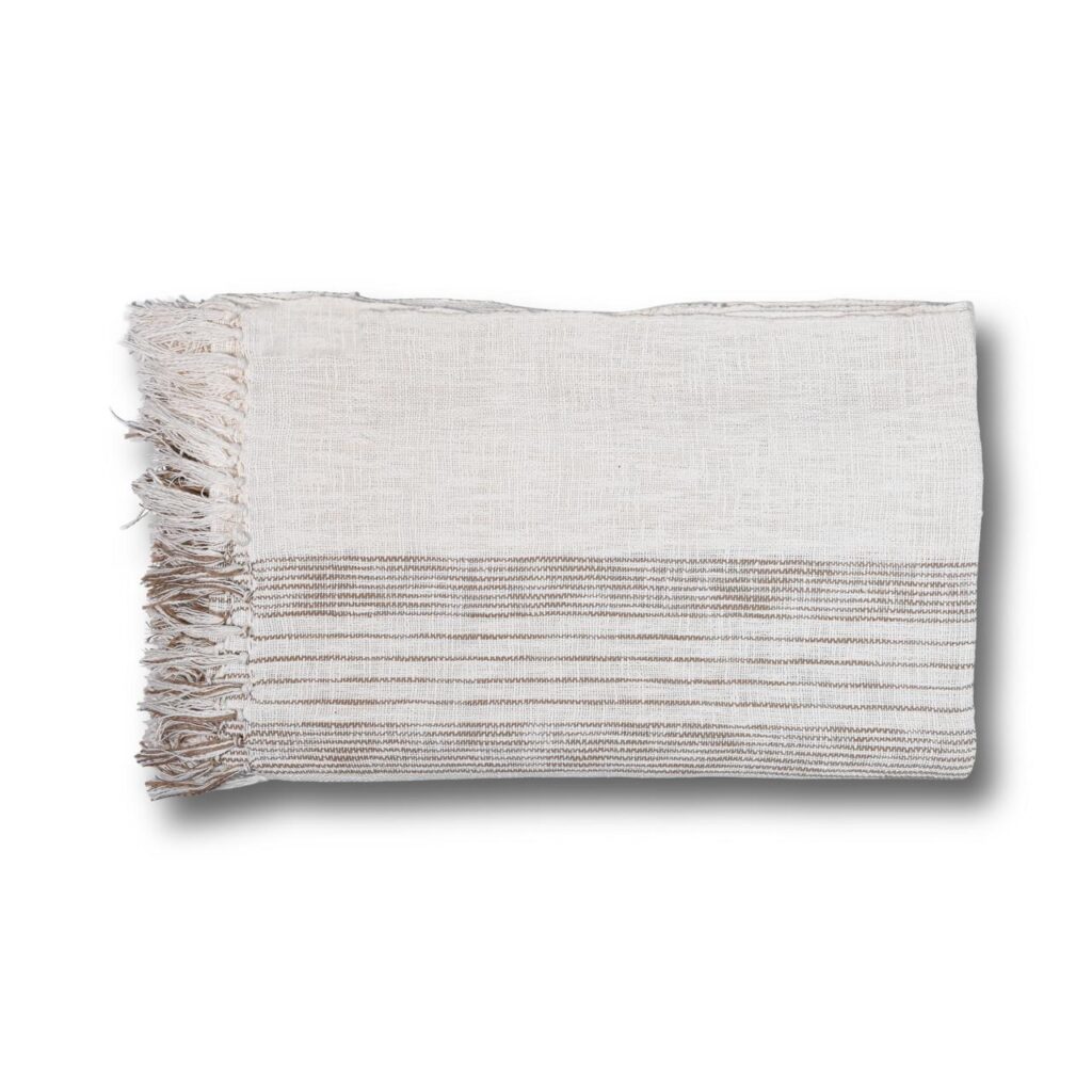 White Beige Stripe Bedcover